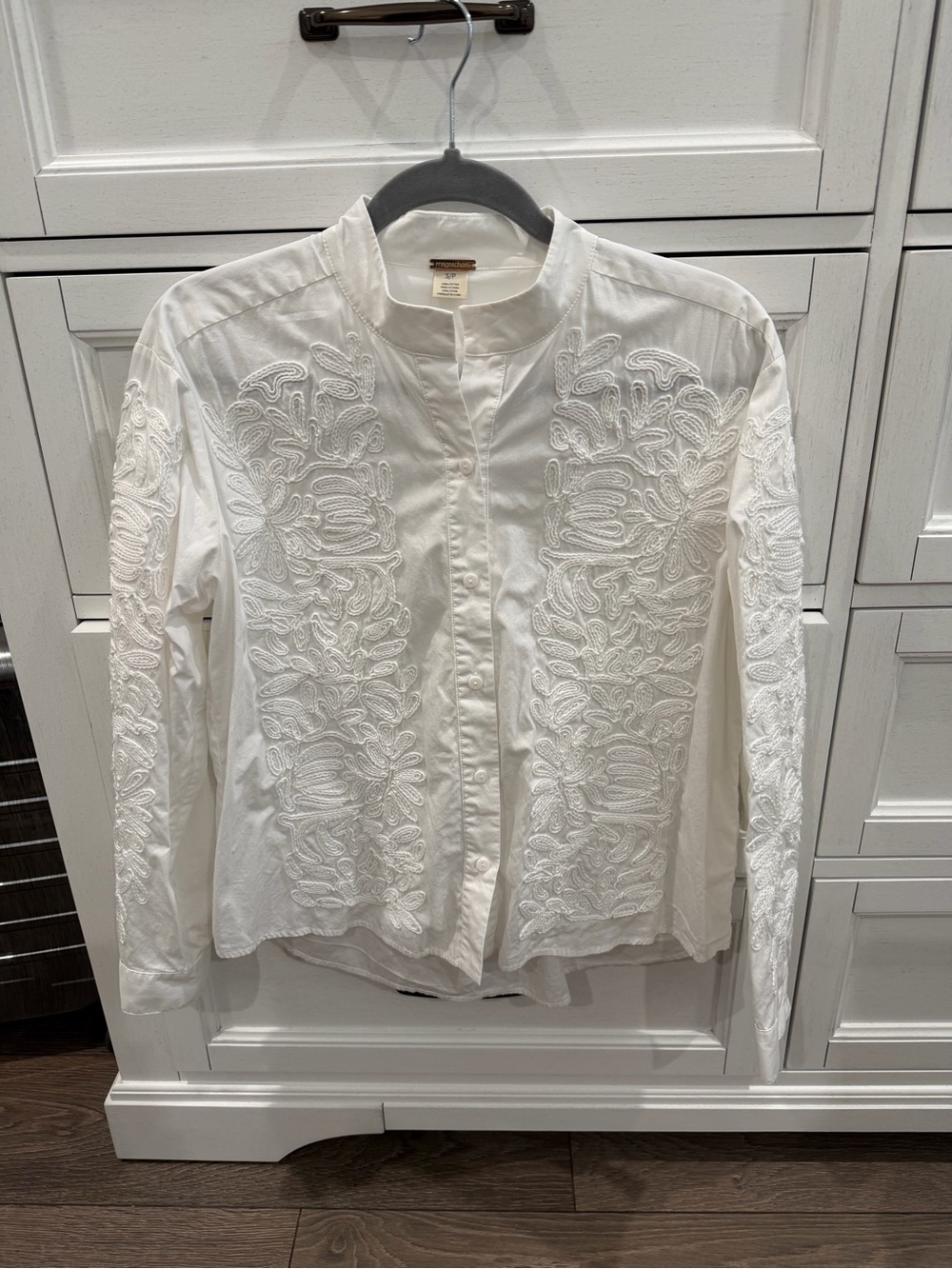 Magaschoni White Embroidered Button-Down Shirt